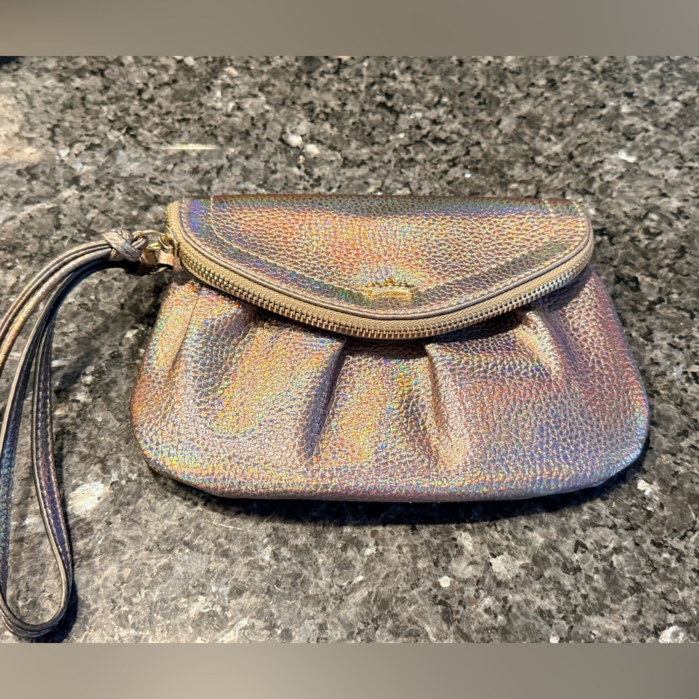 Juicy Couture Pewter Holographic Rainbow Wristlet-